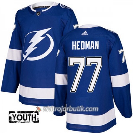 Barn Ishockey Tampa Bay Lightning Tröja Victor Hedman 77 Adidas 2017-2018 Blå Authentic